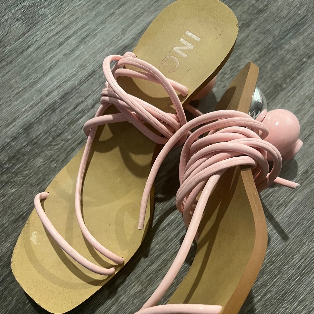 Pink leg strap sandals